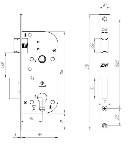 Замок врезной Зенит ЗВ 7-70.4 (серебро) г.Димитровград