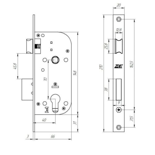 Замок врезной Зенит ЗВ 7-70.4-02 (золото-лак) г.Димитровград