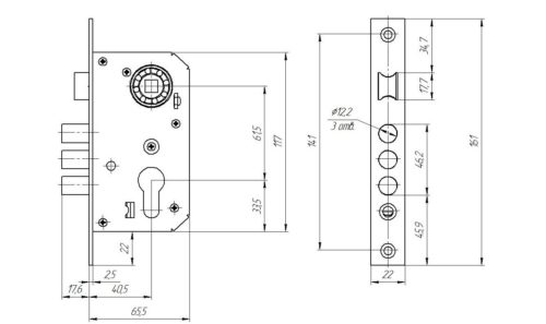 Замок врезной Зенит ЗВ 7-60.1(медь) г.Димитровград