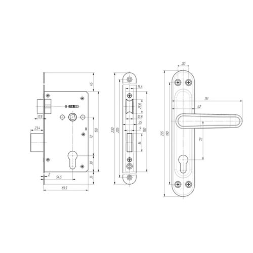 Замок врезной Зенит ЗВ 4-72.03 (медь) аналог ЗАЗ г.Димитровград (м/о 72мм)