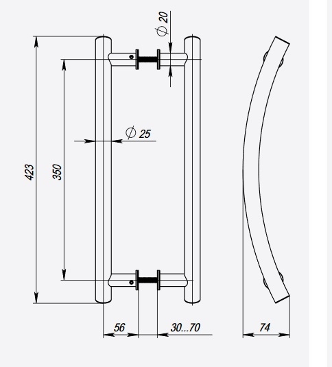 Ручка-скоба РН-2204/25/350/450/INOX/М8*140