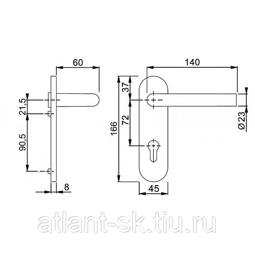 Ручка на планке BR-0433 140 мм для противопожарных дверей (чёрная)