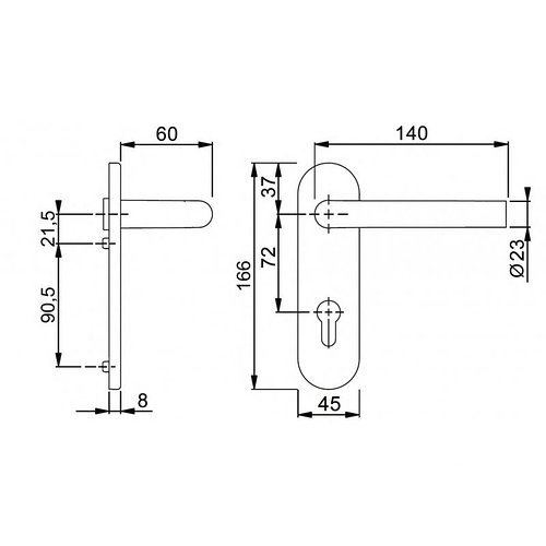 Ручка на планке U2203-PZ72/8*8 для противопожарных дверей INOX