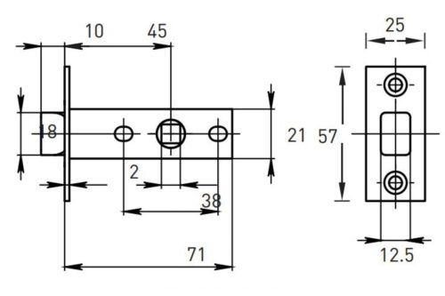 Защёлка дверная межкомнатная L 6-45 PC, пластиковый язычок (хром)