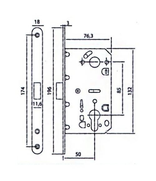 Защёлка дверная под цилиндр, L 2045 PB (золото) пластиковый язычок