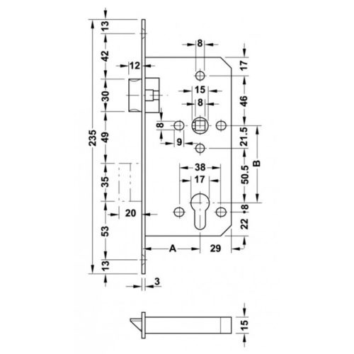 5572Z304 Замок врезной противопожарный PZ501*72*55*8*20 PALIDORE