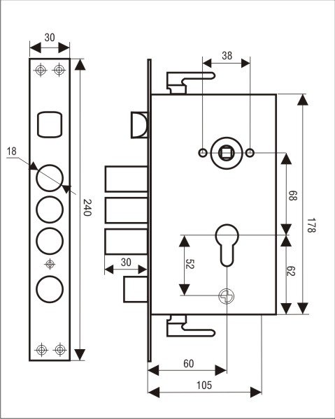 KZ-02R Замок врезной для китайской двери (универсальный)