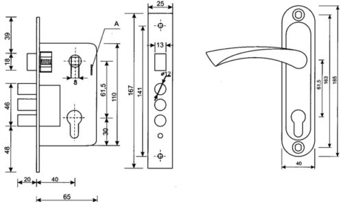 Замок врезной LH 7036-103AB (бронза)