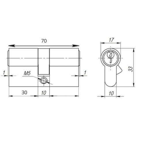 Цилиндр алюминиевый А70РВ (ключ/ключ, золото) TURDUS