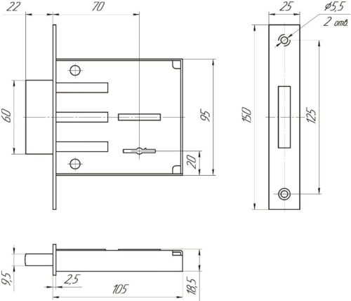 Замок врезной ЗВ8 801.0.0 (3 ключа)  Меттэм
