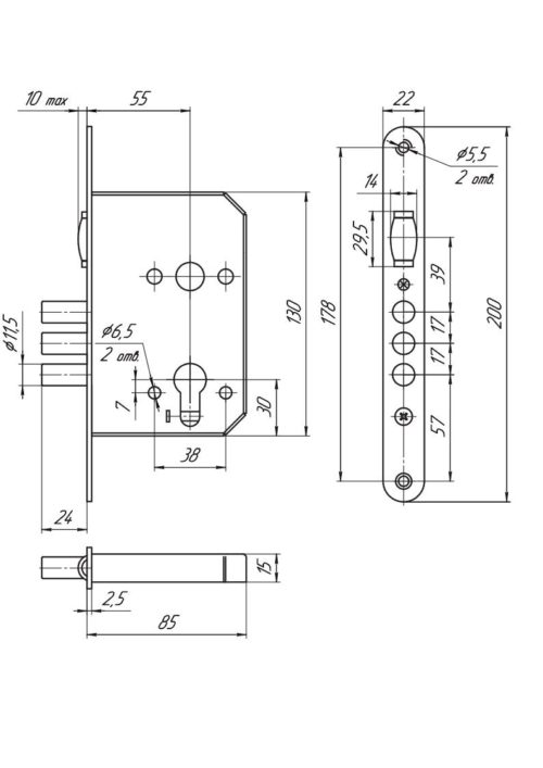 Замок врезной ЗВ5 502.0.0 корпус б/ц  Меттэм