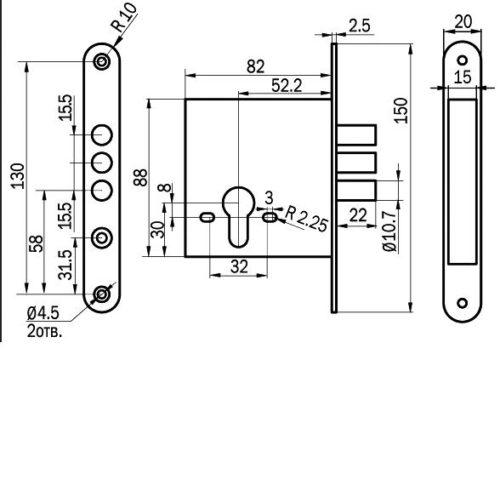 Замок врезной 89600 САМ 1-2 без цилиндра г.Рязань