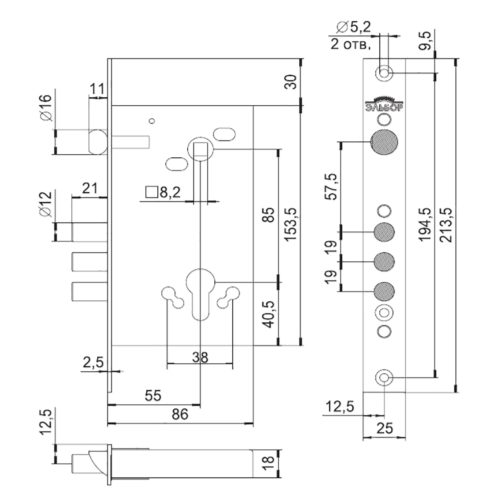 Замок врезной 1.03.25 КРЕМЕНЬ
