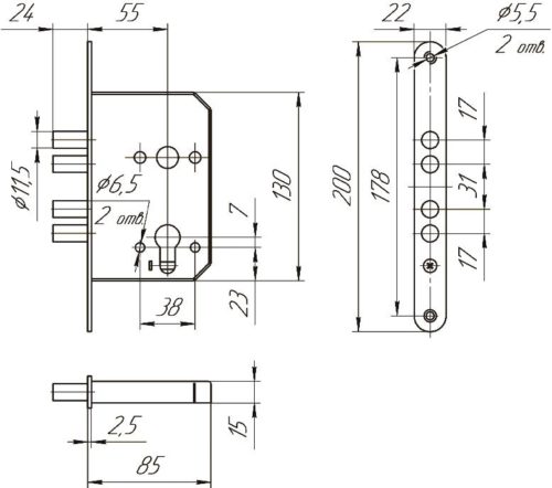 Замок врезной ЗВ1 102.0.0 корпус б/ц  Меттэм