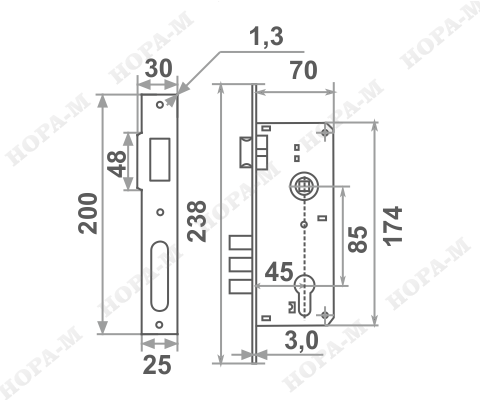 Н-М  Корпус замка КЗВР-101 (85 мм) (золото)