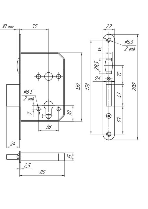 Замок врезной ЗВ5 501.0.0 корпус б/ц   Меттэм