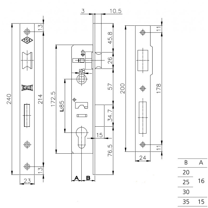Kale Корпус замка 153-85BS30-23BP-(SP,Ros) (без цилиндра) STB 15330000032 Kale Корпус замка 153-85BS30-23BP-(SP,Ros) (без цилиндра) STB 15330000032