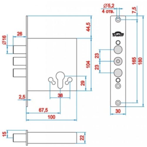 Замок врезной 1.01.07 ЛАЗУРИТ