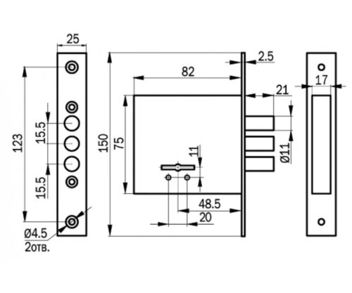 Замок врезной 73100 САМ 8-6  без планки г.Рязань