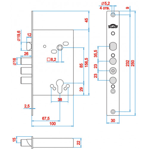 Замок врезной 1.01.27 ЛАЗУРИТ