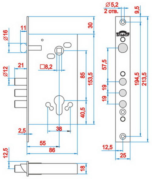 Замок врезной ReX.1.2 (аналог 1.03.25)