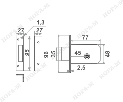 Н-М  Замок врезной ЗВ-111 (старая медь)