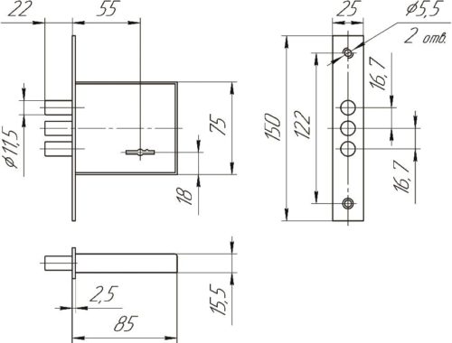 Замок врезной ЗВ8 852.0.0 (3 ключа) б/о  Меттэм