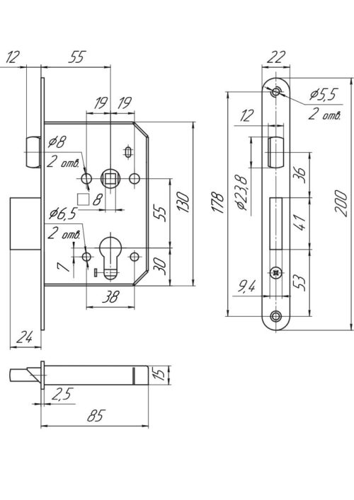 Замок врезной ЗВ4 401.0.0 корпус б/ц  Меттэм