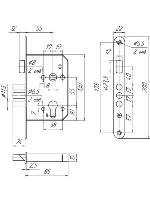 Замок врезной ЗВ4 402.0.0 корпус б/ц  Меттэм