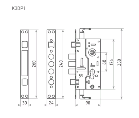 Н-М  Корпус замка КЗВР-1 (68 мм) хром для китайских металлических дверей