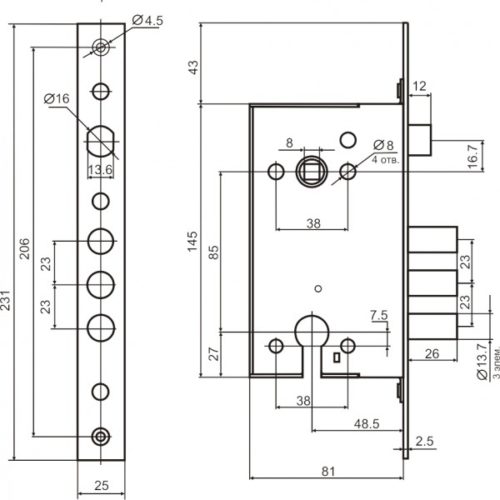 Замок врезной BORDER 79046 ЗВ4-3/85Д.У г.Рязань
