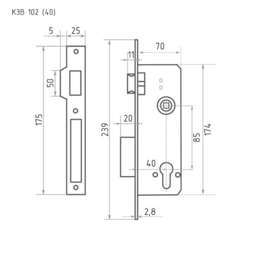 Н-М  Корпус замка КЗВ-102 (85 мм) - золото, бексет 40 мм