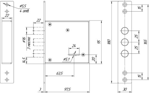 Замок врезной ЗВ8 882.0.0 (4 ключа) б/о  Меттэм