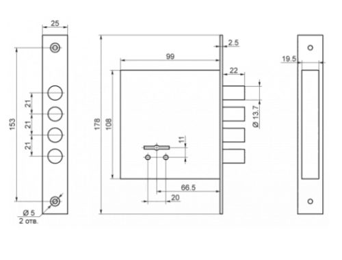 Замок врезной 81100 САМ 8-8-М 5 ключей, комплект г.Рязань