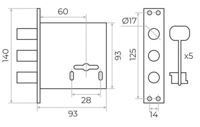 Замок врезной ЗВ-8 ДКД сувальдный, без накладок MARLOK