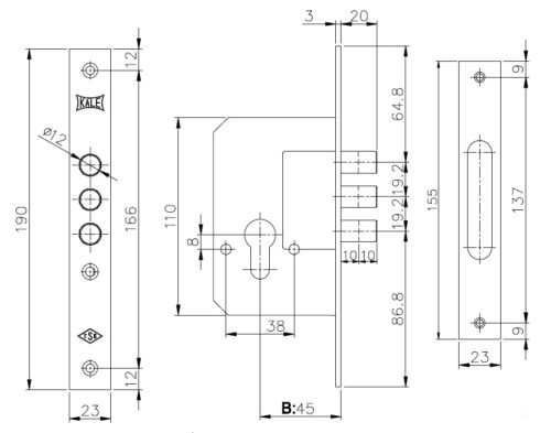 Замок врезной 189-3M CP (хром) без цилиндра MARLOK