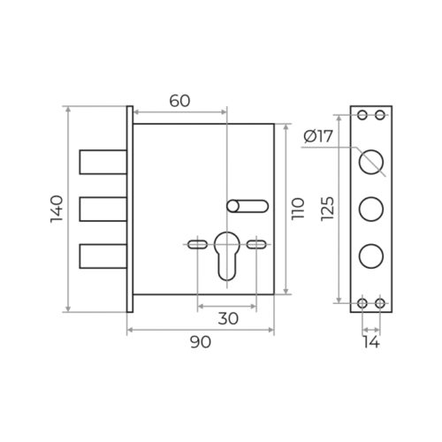 Замок врезной ЗВ-1 ДКД цилиндровый без накладок MARLOK