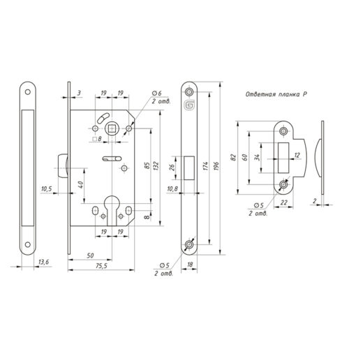 Замок врезной Гардиан  Soft 11 P - MCR, пластиковый язык б/ц  (матовый хром)