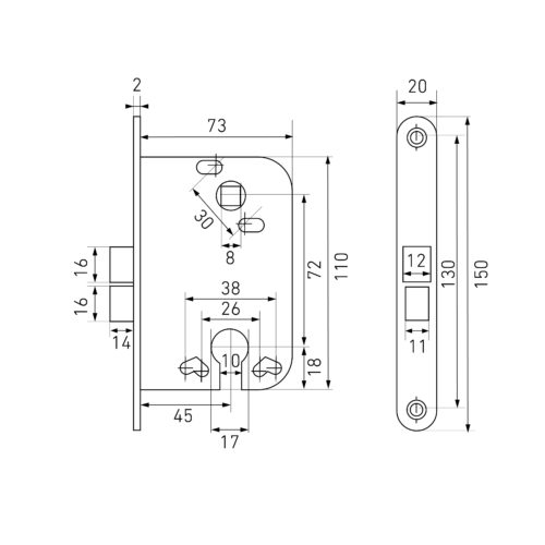 Аллюр  Корпус врезного замка под цилиндр 2018 WW (белый)