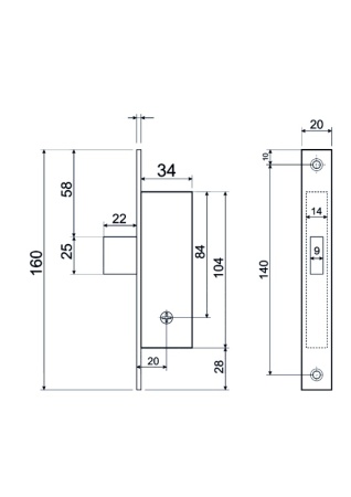 Замок врезной VETTORE 71 СР (хром) узкопрофильный крест. ключ