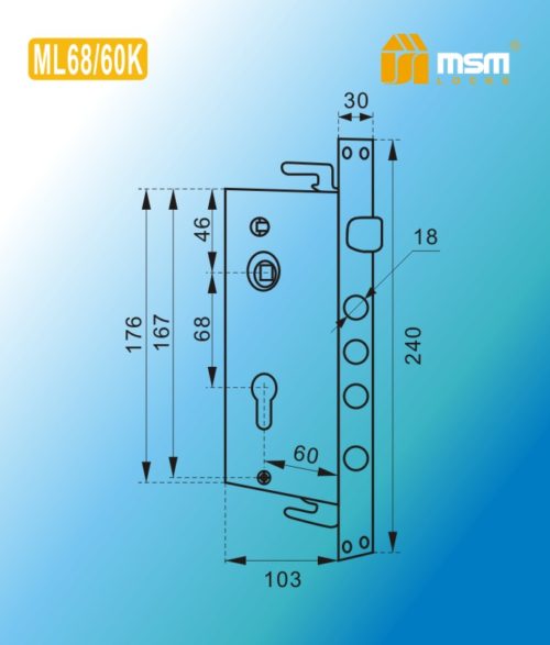 MSM Замок для китайских дверей ML68/60K CP (круглый ригель)