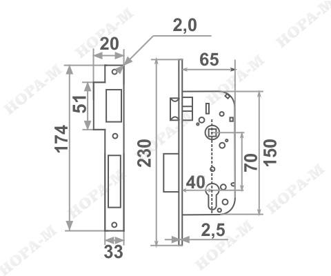 Н-М  Корпус замка КЗВ-100 (70 мм) (матовый никель)