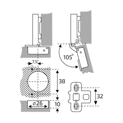 StahlBuro Мини петля мебельная полунакладная с доводчиком D26 Clip-On 2 шт.