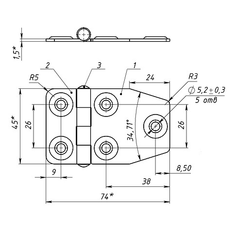 Петля карточная 74*45 (цинк)