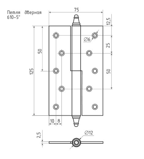 Н-М  Петля 610-5  РВ (золото) левая