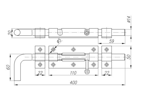 Задвижка дверная ЗД-11 (цинк)