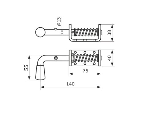 Засов пружинный (75) 140 мм мод.2 (цинк)