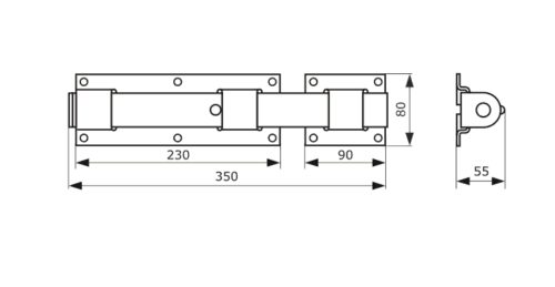 Засов с проушиной плоский ЗПП-350 (черный)