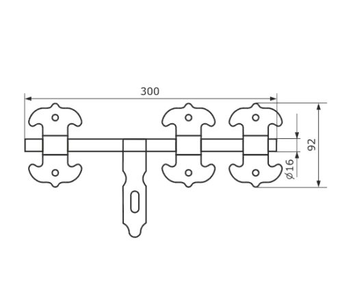 Засов универсальный фигурный ЗУФ-300 (чёрный)