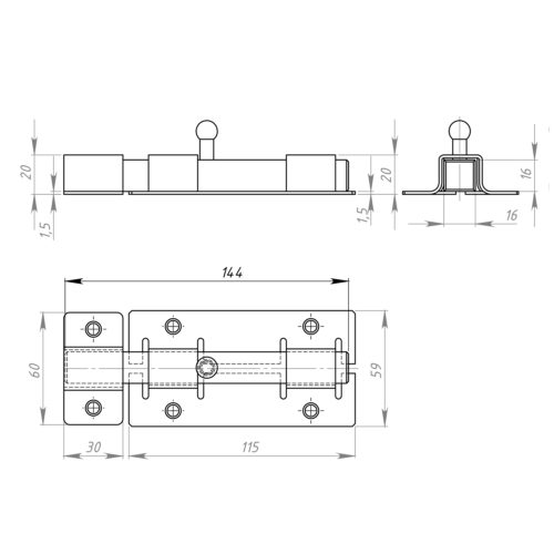 Задвижка дверная ЗД-06 б/п L-140мм